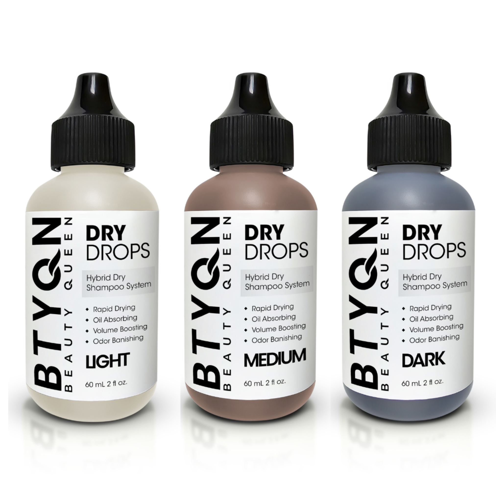 BTYQN Dry Drops Hybrid Dry Shampoo System Light, Medium & Dark Colors