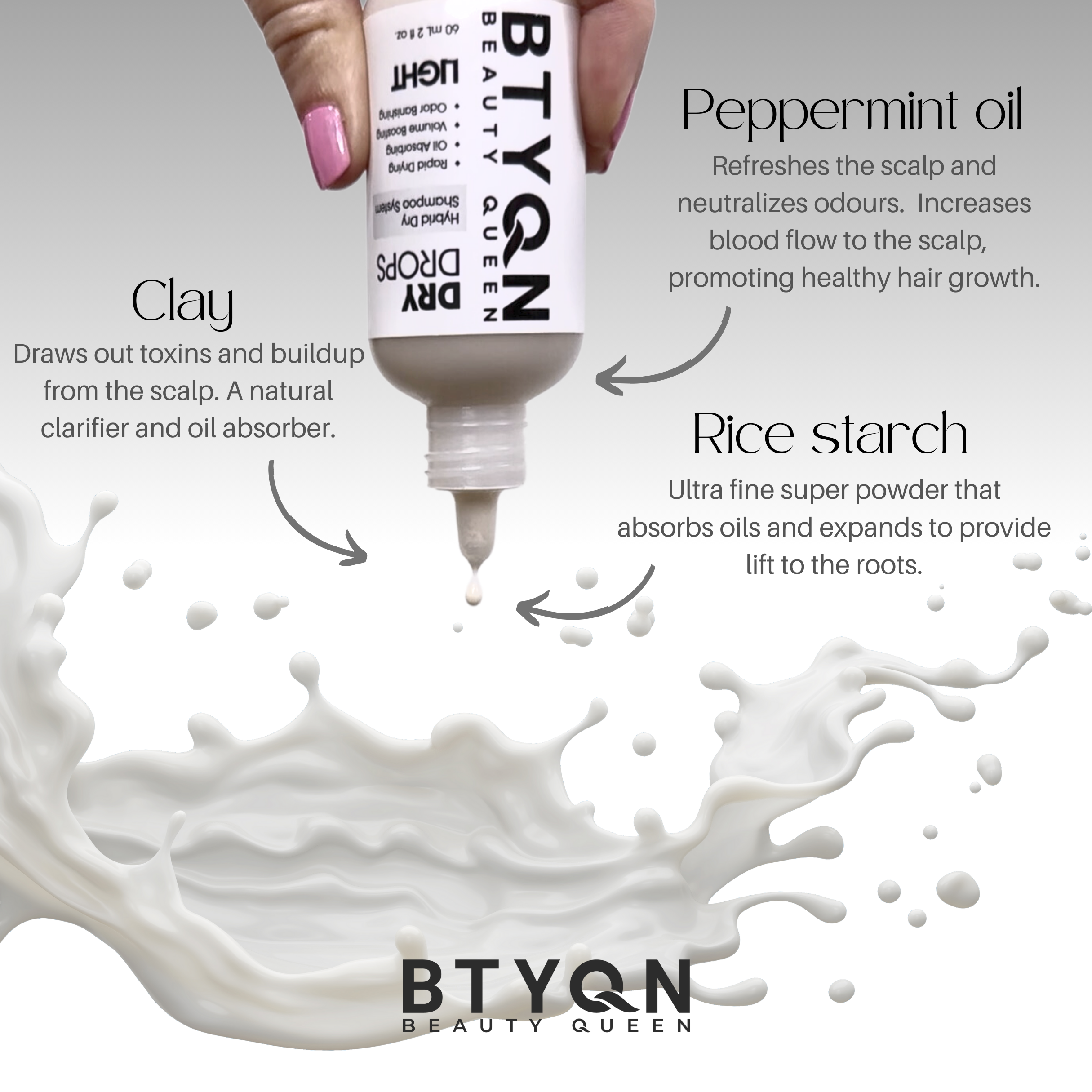 BTYQN Dry  Drops Hybrid Dry Shampoo System Light, Ingredients